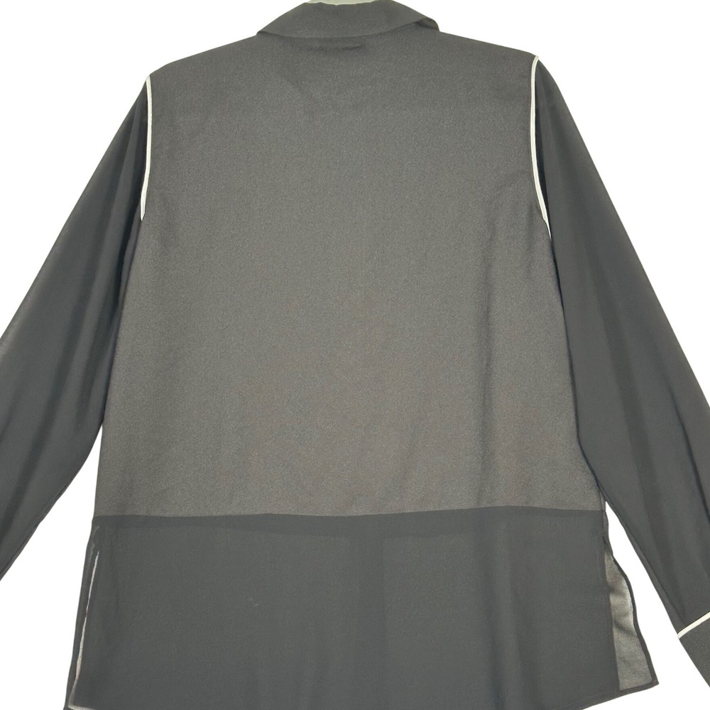 Calvin Klein Blouse Womens L Black Sheer Chiffon Button Up Minimalist Workwear - Picture 4 of 8